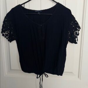 American Eagle Outfitters Black Lace Sleeve Draw-String Blouse
